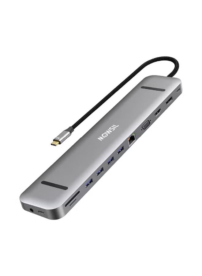 MOWSIL محطة إرساء USB C من موصل 13 في 1 مع شحن PD بقوة 100 واط (65 واط لجهاز الكمبيوتر)، 1 HDMI، منفذ عرض، إيثرنت، قارئ بطاقات TF/SD، مقبس صوت 3.5 مم و 4 USB 3.0، محطة Type C لنظامي ويندوز وماك أو إس - Image 1